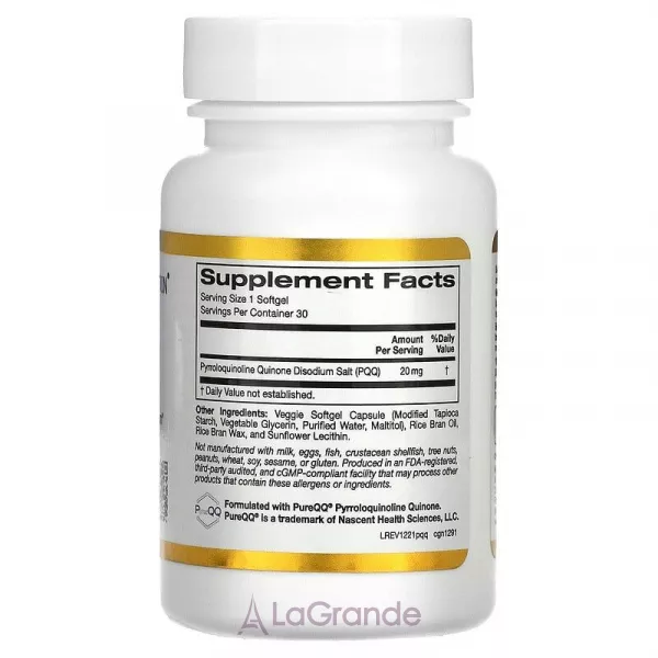 California Gold Nutrition PQQ 20 mg ����������� ������� 