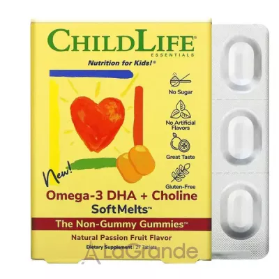 ChildLife Essentials Omega-3 DHA + Choline SoftMelts Natural Passion Fruit Flavor ĳ    