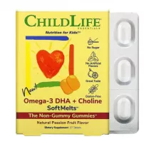 ChildLife Essentials Omega-3 DHA + Choline SoftMelts Natural Passion Fruit Flavor ����������� ������� ��� ����� "�����-3 ��� + �����", � ����������� ������ ��������