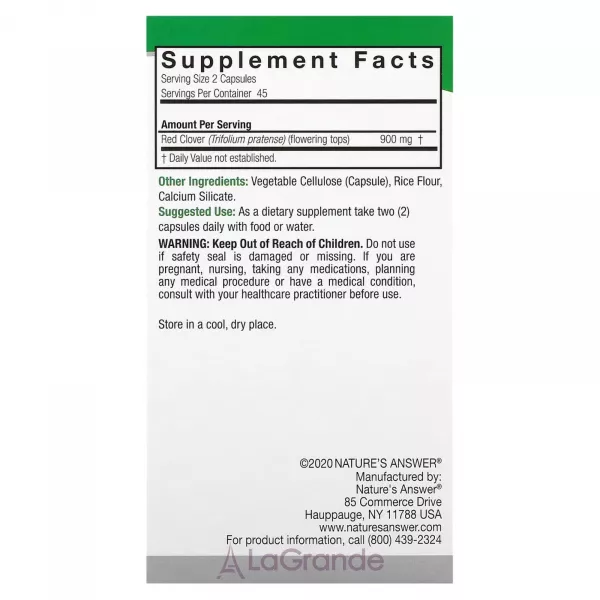 Nature's Answer Red Clover 900 mg ������� ������� 