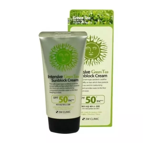3W Clinic Intensive Green Tea Sunblock Cream SPF50+ ����������� ������������� ���� �� ������� ���