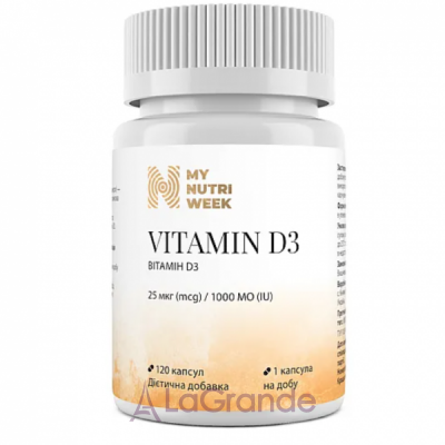 My Nutri Week Vitamin D3 25 mg 1000 IU  D3  25  1000 