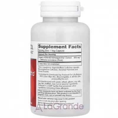 Protocol for Life Balance KSM-66 Ashwagandha 600 mg   