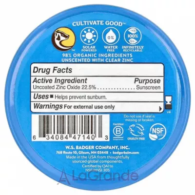 Badger Company Sport Mineral Sunscreen With Zinc SPF40      SPF40