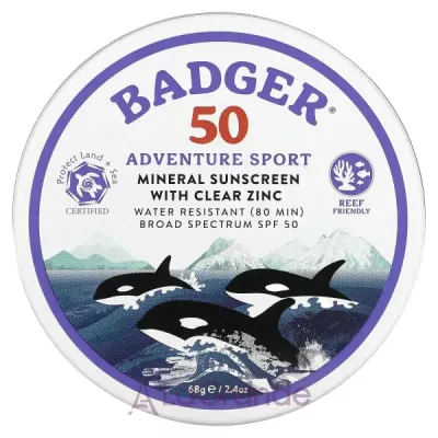 Badger Company Adventure Sport Mineral Sunscreen With Zinc SPF50      SPF50