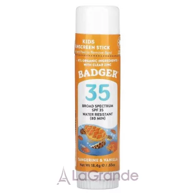 Badger Company Active Kids Sunscreen Stick SPF35 Tangerine & Vanilla       SPF35   