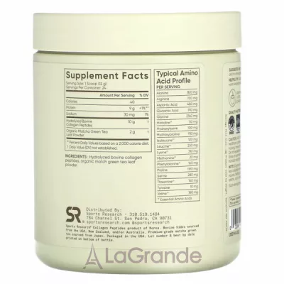 Sports Research Collagen Peptides Matcha ó    
