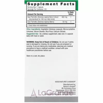 Nature's Answer Saw Palmetto Standardized 1600 mg   