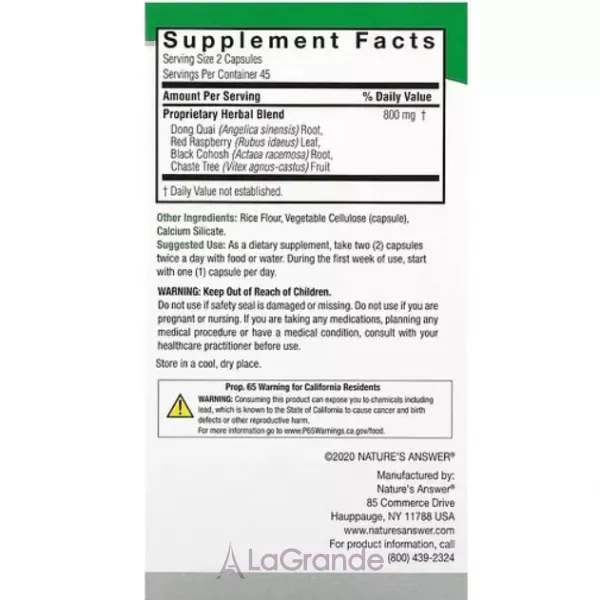 Nature's Answer Female Complex Herbal Combination 800 mg ������� �������� �������� 800 ��