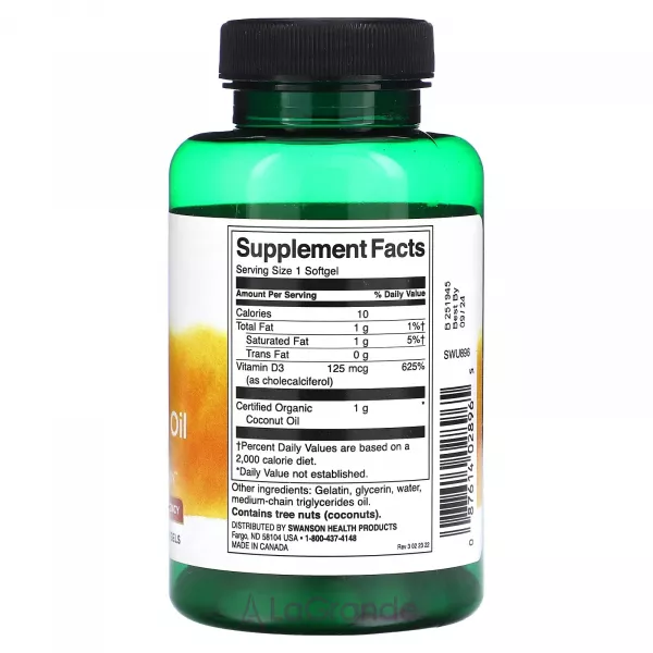 Swanson Vitamin D3 with Coconut Oil 5000 IU ĳ������ ������� 