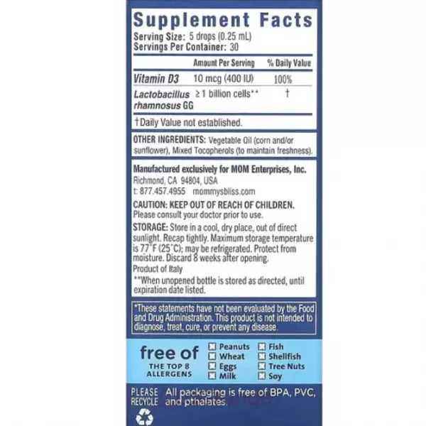 Mommy's Bliss Baby Probiotic Drops+Vitamin D 400 IU ���������� ��� ������������� + ������� D 400 ��