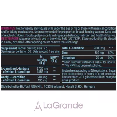 Biotech USA L-Carnitine Drink Powder Lemon Ice Tea L- 