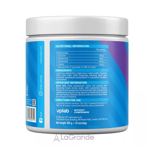 VPLab BCAA 8:1:1 Mango �������� ���������� BCAA 8:1:1 