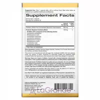 California Gold Nutrition Cran-Max LactoBif 25 Probiotics   