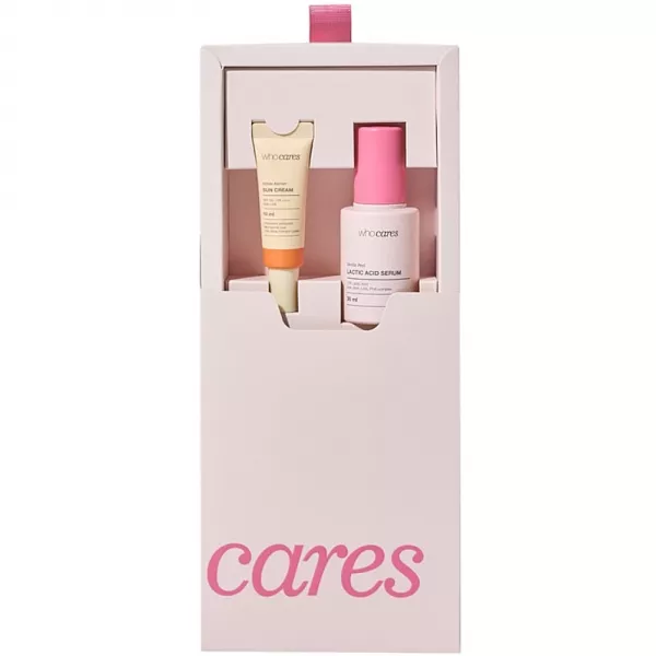 Who Cares Gentle Peel Lactic Acid Serum x Bifida Barrier Sun Cream ���� ������ ��� ������� (ser/30ml + cr/10ml)