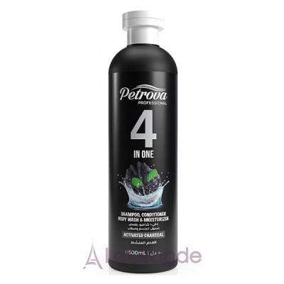 Petrova Professional 4in1 Shampoo, Conditioner Body Wash & Moisturizer Activated Charcoal - 41 