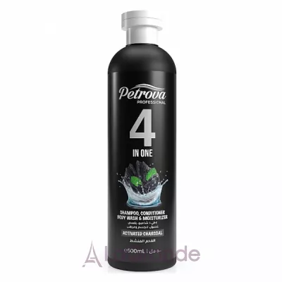 Petrova Professional 4in1 Shampoo, Conditioner Body Wash & Moisturizer Activated Charcoal - 41 