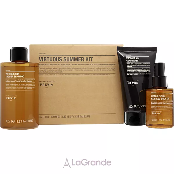 Previa Natural Haircare Suncare Virtuous Summer Kit ����� (������� 350 �� + ����������� 150 �� + ����� 100 ��), � �������