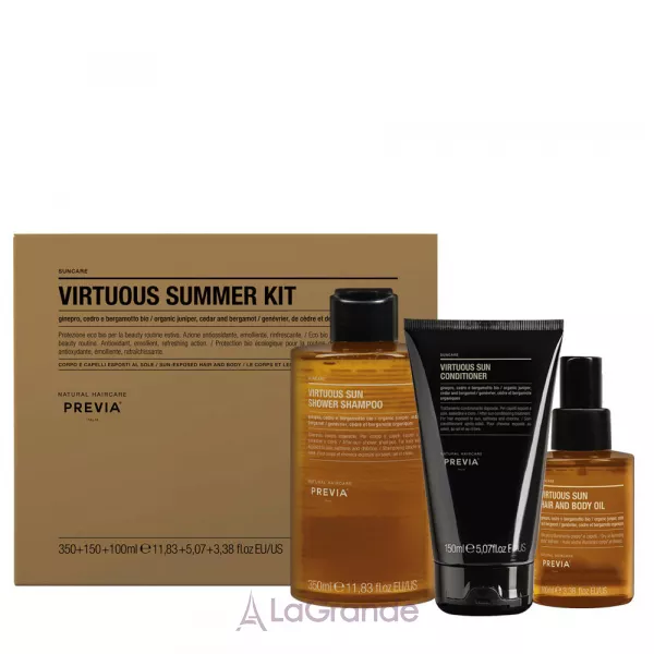Previa Natural Haircare Suncare Virtuous Summer Kit ����� (������� 350 �� + ����������� 150 �� + ����� 100 ��), � �������