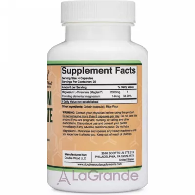 Double Wood Magnesium L-Threonate 2000 mg ĳ������ ������� 