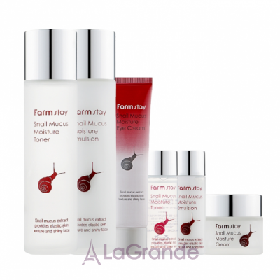 Farmstay Snail Mucus Moisture Skin Care 4 Set ����� ��� ����� �� ����� ���� (f/ton/150ml + f/emul/150ml + f/cr/50ml + eye/cr/40ml + f/ton/30ml + f/emul/30ml)