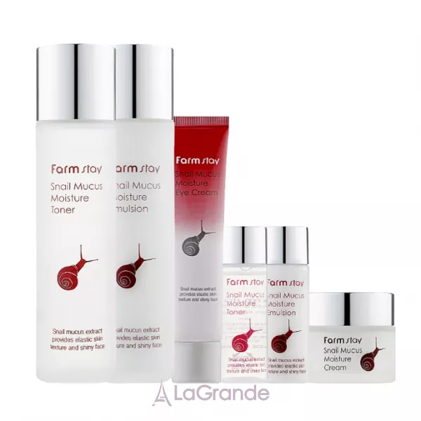 Farmstay Snail Mucus Moisture Skin Care 4 Set ����� ��� ����� �� ����� ���� (f/ton/150ml + f/emul/150ml + f/cr/50ml + eye/cr/40ml + f/ton/30ml + f/emul/30ml)